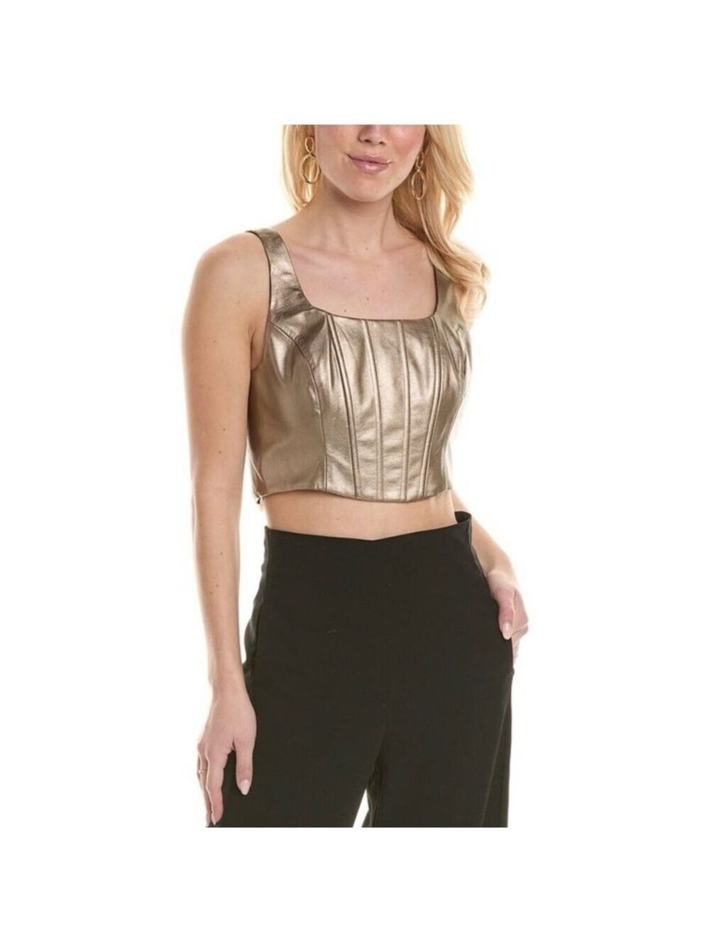 BCBGeneration Bronze Gold Square Neck Cropped Pleather Bralette Tank Top - Picture 3 of 7